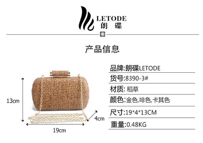 Summer Fashion Hand-woven Straw Bag Women Metal Clutches Chain Shoulder bag Crossbody Bags Ladies Party Evening Clutch Purse sac