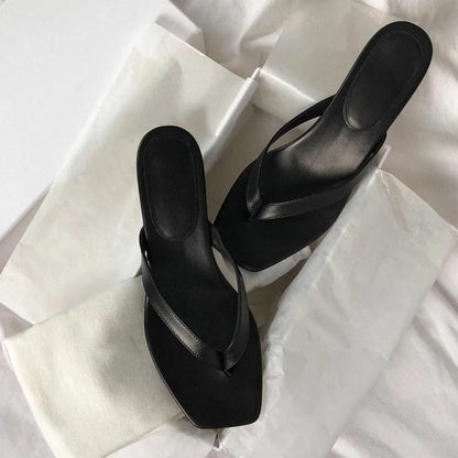 New Summer Square Toe Flip Flops Heel Sandals Women Stiletto Heels Kitten Heel Sandalias Mujer Summer Luxury Slipper Women