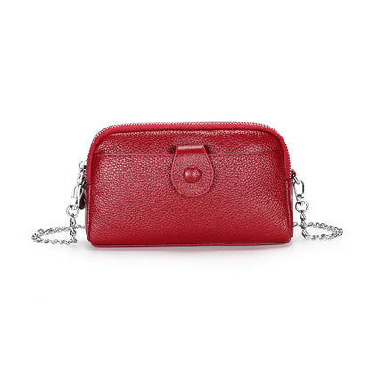 Genuine Leather women Long wallet Ladies Clutch Purses Double Deck Zipper Wrist Bag Female Sling bag chain Phone Crossbody bags