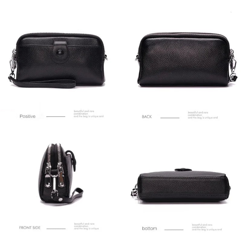 Genuine Leather women Long wallet Ladies Clutch Purses Double Deck Zipper Wrist Bag Female Sling bag chain Phone Crossbody bags