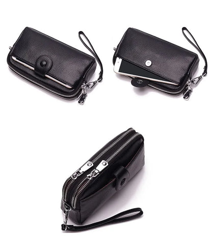 Genuine Leather women Long wallet Ladies Clutch Purses Double Deck Zipper Wrist Bag Female Sling bag chain Phone Crossbody bags