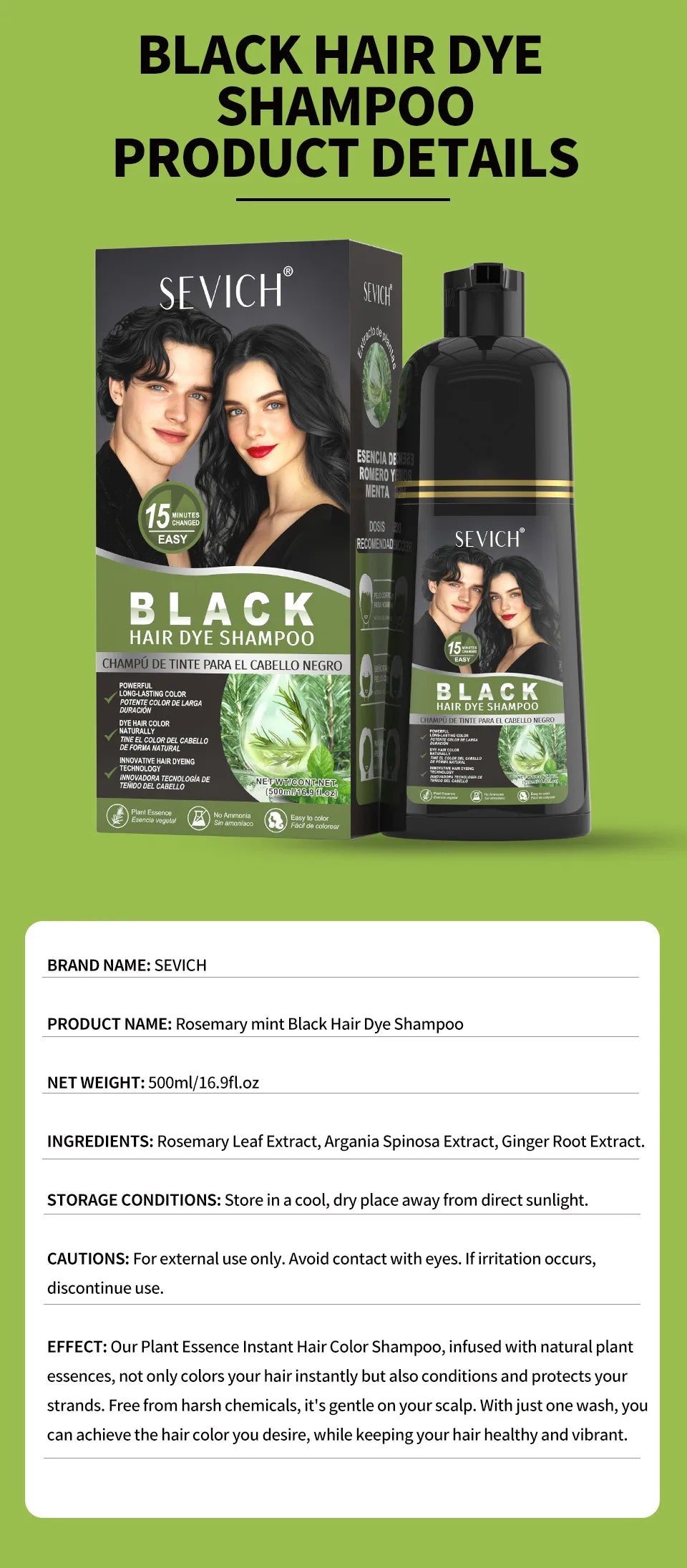 500ml Black Dyed Shampoo Instant Dye Covers Natural Gray Hair Shampoo Black Hair Dye Herbal Ginseng Ginger White Hair Dyed Black