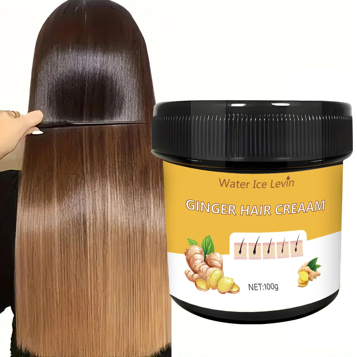 Ginger Scented Hair Cream, Moisturizing Scalp Massage Conditioner with Natural Ginger Extract, Nourishing and Soothing Dry Hair, Suitable for Normal Hair Types