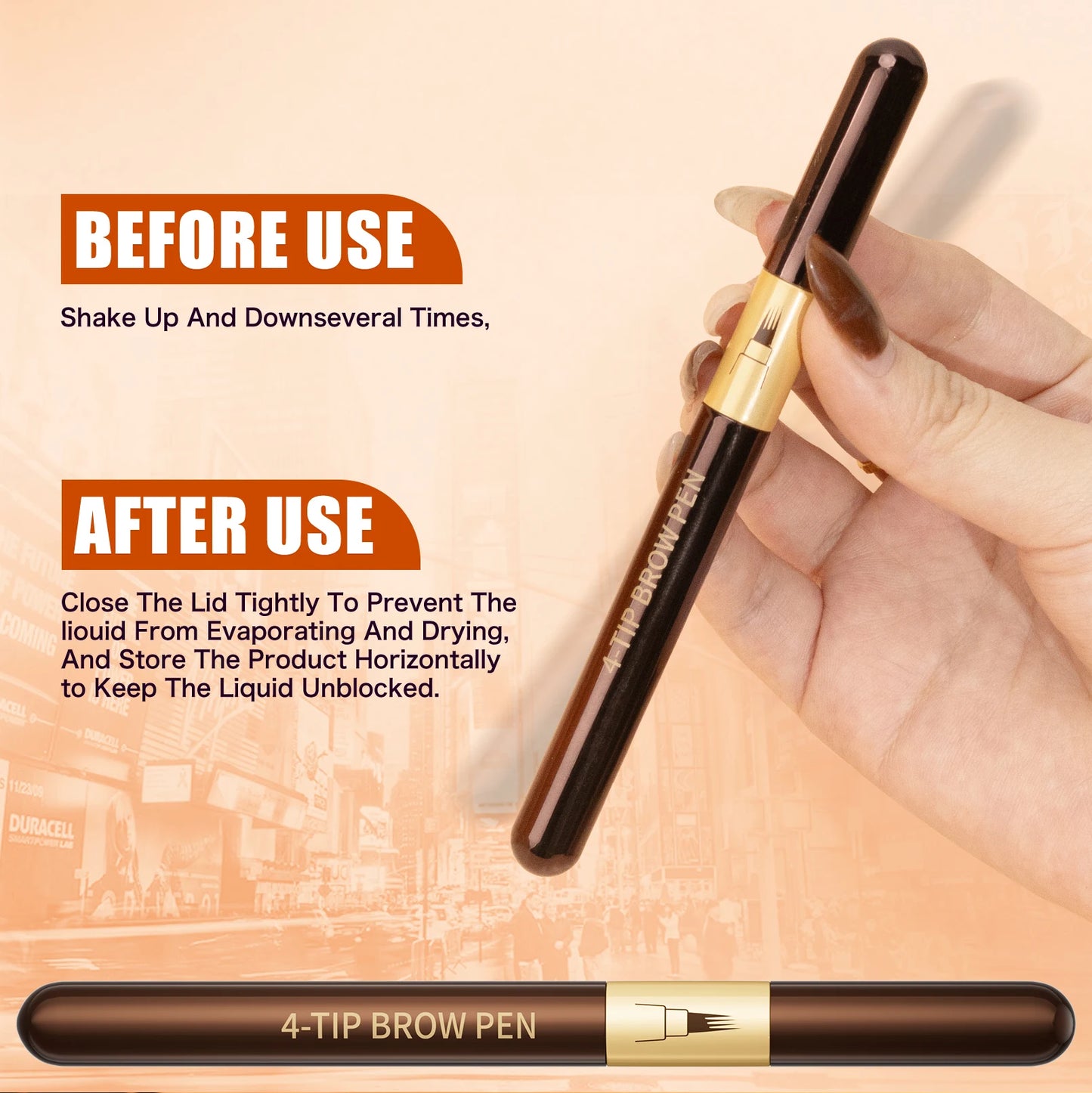 Four-pronged eyebrow pencil, four-end, long-lasting, non-smudged, water-resistant, anti-smudged eyebrow pencil