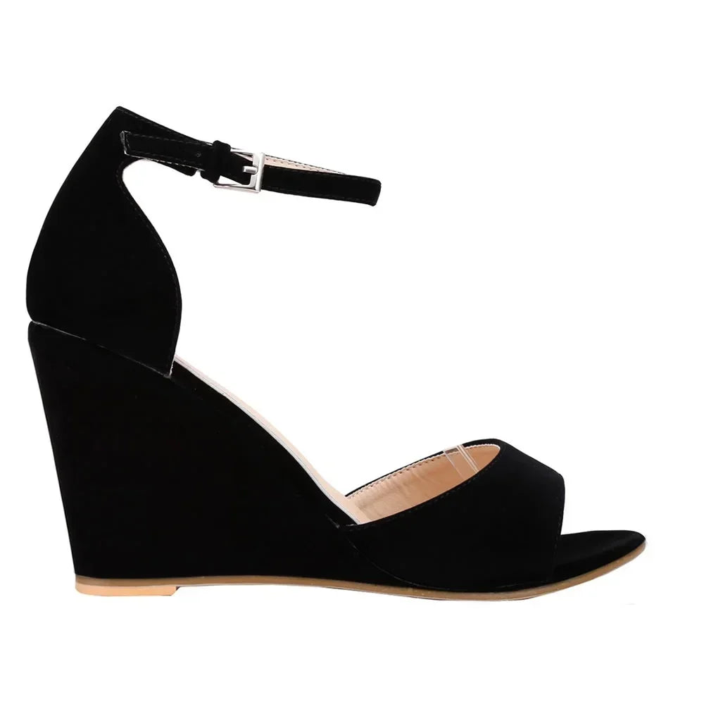 Women Wedge Sandals Sexy Pumps 8cm Casual Open Toe Ankle Strap Buckle High Heels Party Wedding Dress Ladies Shoes Large Size 42