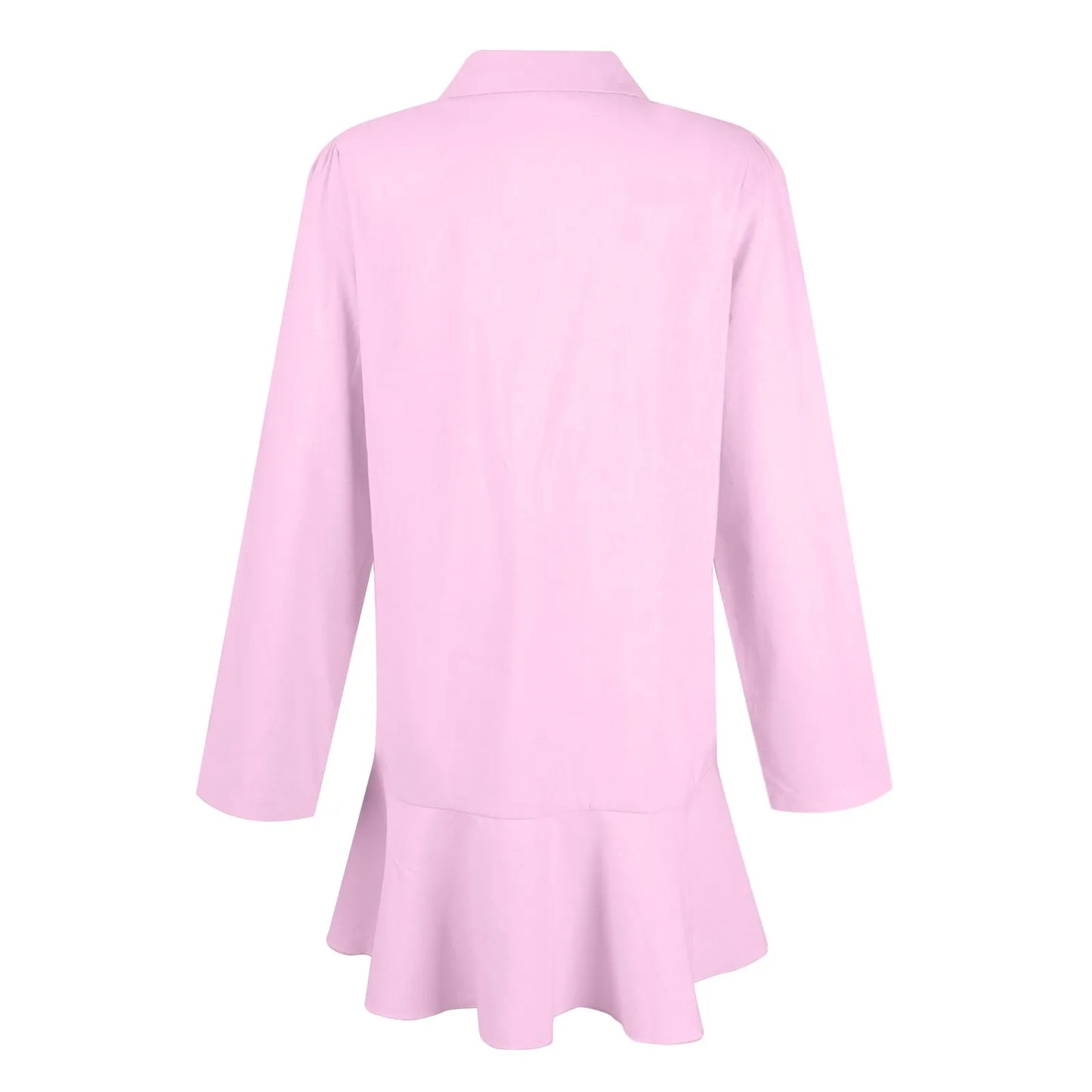 Women Loose Dresses Fashion Casual Half Open Shirt Hem Ruffle Classic Solid Dresses Daily Commute Date Simple Long Sleeve Dress
