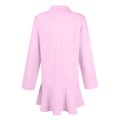 Women Loose Dresses Fashion Casual Half Open Shirt Hem Ruffle Classic Solid Dresses Daily Commute Date Simple Long Sleeve Dress