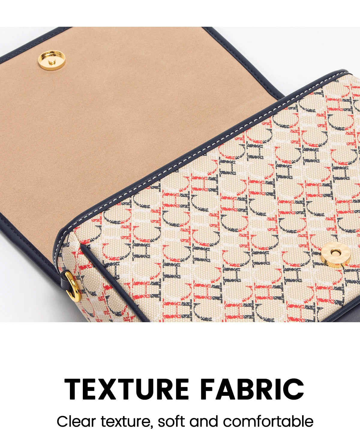 CHCH Women's Saddle Bag 2024 New Brand Letter Printed Flap Cross Shoulder Bag Retro Wide Shoulder Strap Single Shoulder Bag