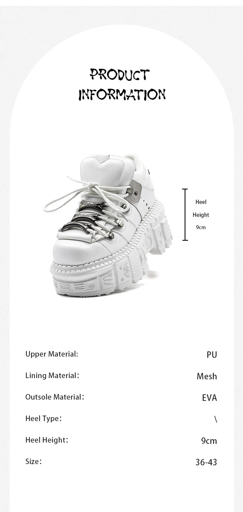 2026 Gothic Ankle Rock Boots Woman Sneakers New Punk Style Women Shoes Lace-up Heel Height Platform Shoes Woman Metal Decor