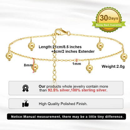 Rinntin Italian Sparkle Mirror Link Chain Anklet Women's 925 Silver Summer Foot Chain Bracelet Fashion Ankle Straps Jewelry SA29