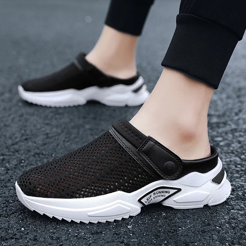 2025 Men Summer Sandal Mesh Mules Breathable Padded Beach Flip Flops Shoes Solid Flat Bath Slippers Outside Men Slippers Zapatos