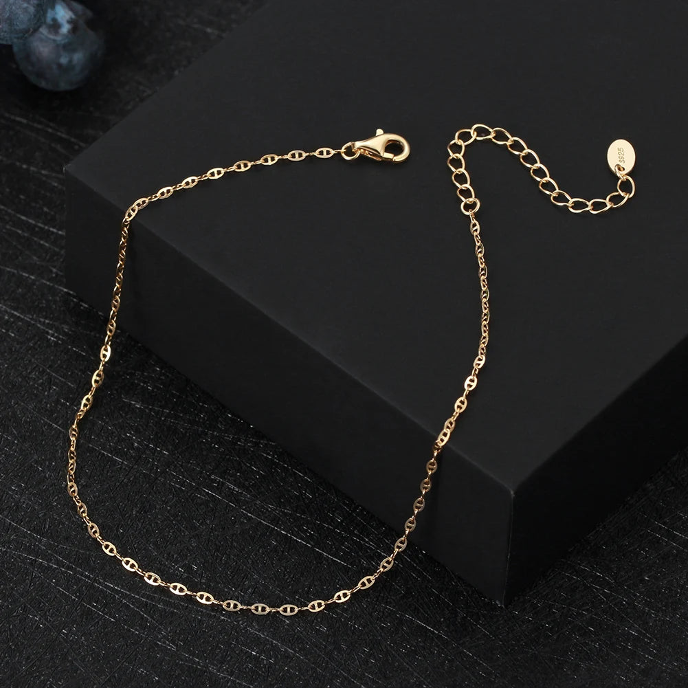 Rinntin Italian Sparkle Mirror Link Chain Anklet Women's 925 Silver Summer Foot Chain Bracelet Fashion Ankle Straps Jewelry SA29