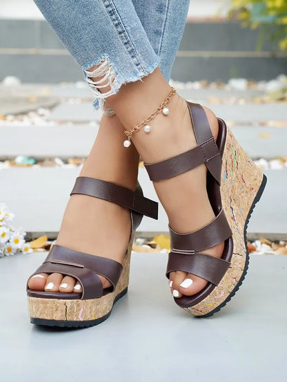 Women's Silver Chunky Platform Sandals 2026 Summer Cork Thick Sole Wedge Sandals Woman Plus Size 43 Pu Leather Casual Shoes