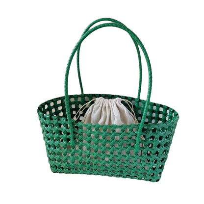 Plastic Hollow Weave Bag Countryside Style Large Capacity Beach Tote Bag Bohemian Style Bucket Bag Woman PVC Handbag Girls
