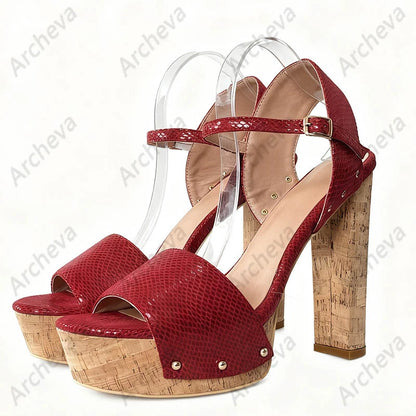 Ronticool Women Summer Black Cork Heel Platform Sandals - Ankle Strap High Heels Black Casual Shoes Ladies US Plus Size 5-20