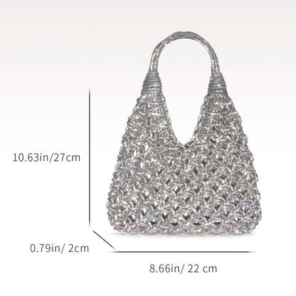 Circular Hollow Out Evening Clutch Party Bag For Women Luxury Designer Handbag New Fashion Shiny Rhinestones Shoulder Crossbody