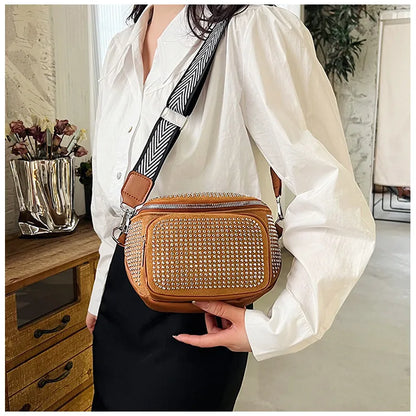 Fashion Shiny Women crossbody bags PU leather Wide strap Female Shoulder bags Ladies Waist Pack and Purses Saddle Chest Bags