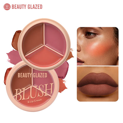 3-color blush palette-cream 2-in-1 multifunctional facial lip makeup, berry, pink, red waterproof