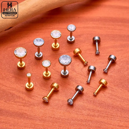 ASTM F136 Titanium Piercing Round Bowl Shaped Screw Labret Earring Set Lip Ring Cartilage Tragus Conch Jewelry Helix Nose Studs