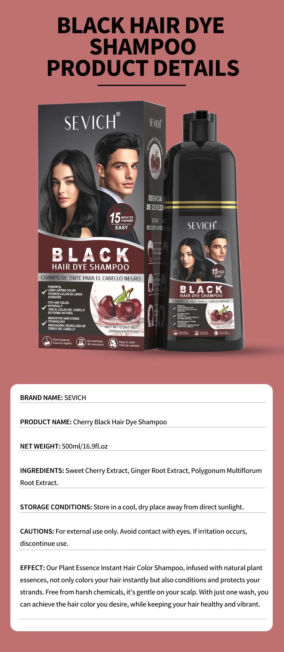 500ml Black Dyed Shampoo Instant Dye Covers Natural Gray Hair Shampoo Black Hair Dye Herbal Ginseng Ginger White Hair Dyed Black