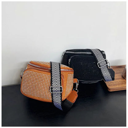 Fashion Shiny Women crossbody bags PU leather Wide strap Female Shoulder bags Ladies Waist Pack and Purses Saddle Chest Bags