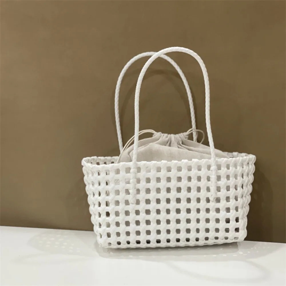 Plastic Hollow Weave Bag Countryside Style Large Capacity Beach Tote Bag Bohemian Style Bucket Bag Woman PVC Handbag Girls