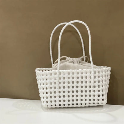 Plastic Hollow Weave Bag Countryside Style Large Capacity Beach Tote Bag Bohemian Style Bucket Bag Woman PVC Handbag Girls