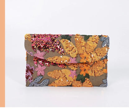 Cross-border High-end Envelope Bag, Sequined Embroidery Straw-woven Niche Women's Clutch Bag, Summer New Woven Women's Clutches