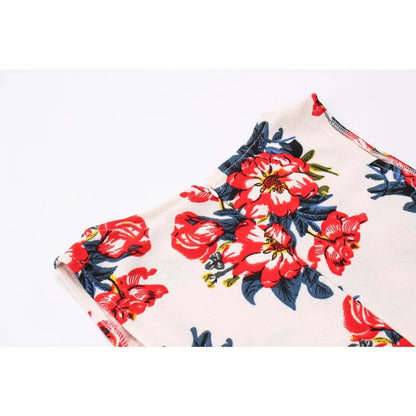 Summer Woman Printing Sleeveless Long Dress Vintage Dress Casual A-Line Beach Print Dress