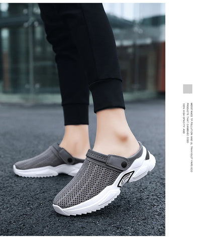 2025 Men Summer Sandal Mesh Mules Breathable Padded Beach Flip Flops Shoes Solid Flat Bath Slippers Outside Men Slippers Zapatos