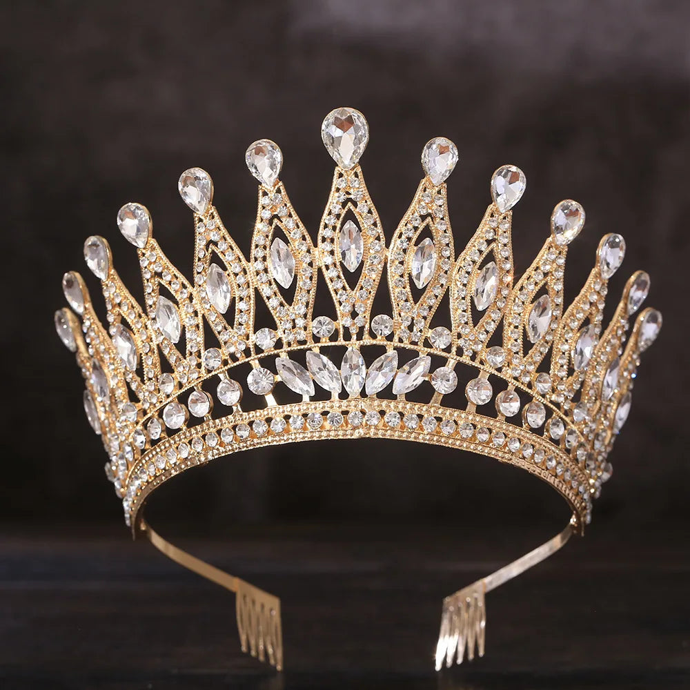 KMVEXO Baroque Queen Large Crystal AB Crowns For Bridal Women Girls Wedding Tiaras Diadem Comb Princess Party Hair Dress Jewelry