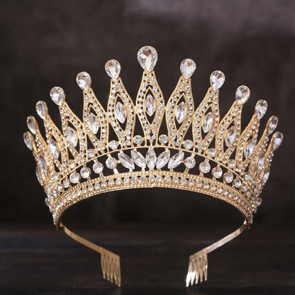 KMVEXO Baroque Queen Large Crystal AB Crowns For Bridal Women Girls Wedding Tiaras Diadem Comb Princess Party Hair Dress Jewelry