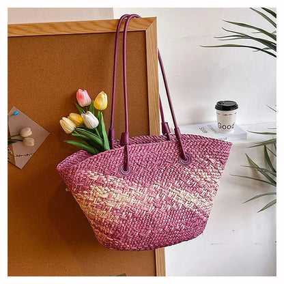 Casual Large Capacity Tote Designer Wicker Woven Women Handbags Summer Beach Bali Straw Bag Lady Travel Big Basket Purse