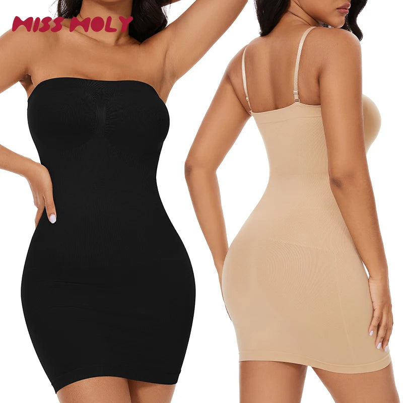 Seam-free Slips For Women Off Shoulder Under Dress Shapewear Dresses Tummy Control Skirt Body Shaping Smoother