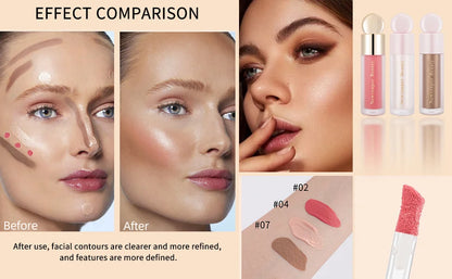 Liquid Highlighter + Liquid Blush + Liquid Contour for Face & Body, High Glossy Finish, Natural Glow Liquid Luminizer Makeup