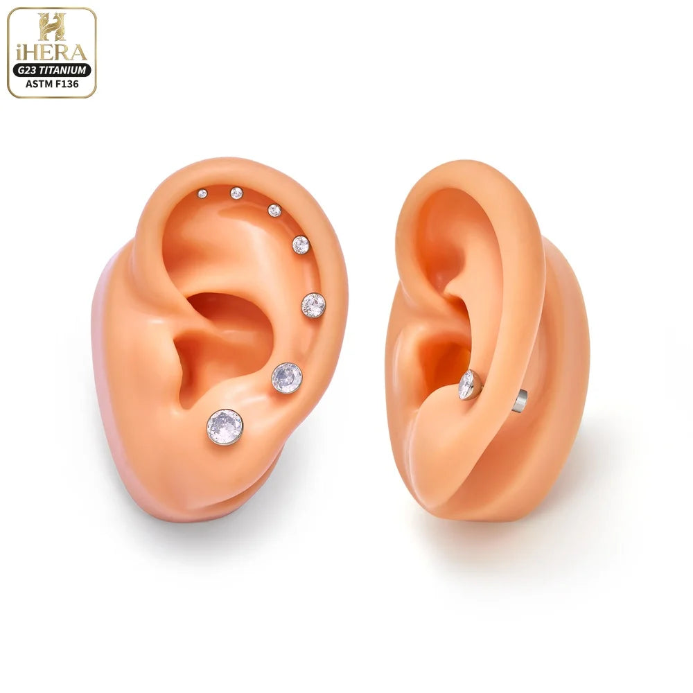 ASTM F136 Titanium Piercing Round Bowl Shaped Screw Labret Earring Set Lip Ring Cartilage Tragus Conch Jewelry Helix Nose Studs