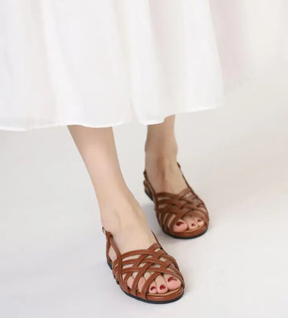 Women Roman Gladiator Flat Sandals Summer Soft Bottom Open Toe Narrow Band Weave Casual Shoes Plus Size Sandalias босоножки