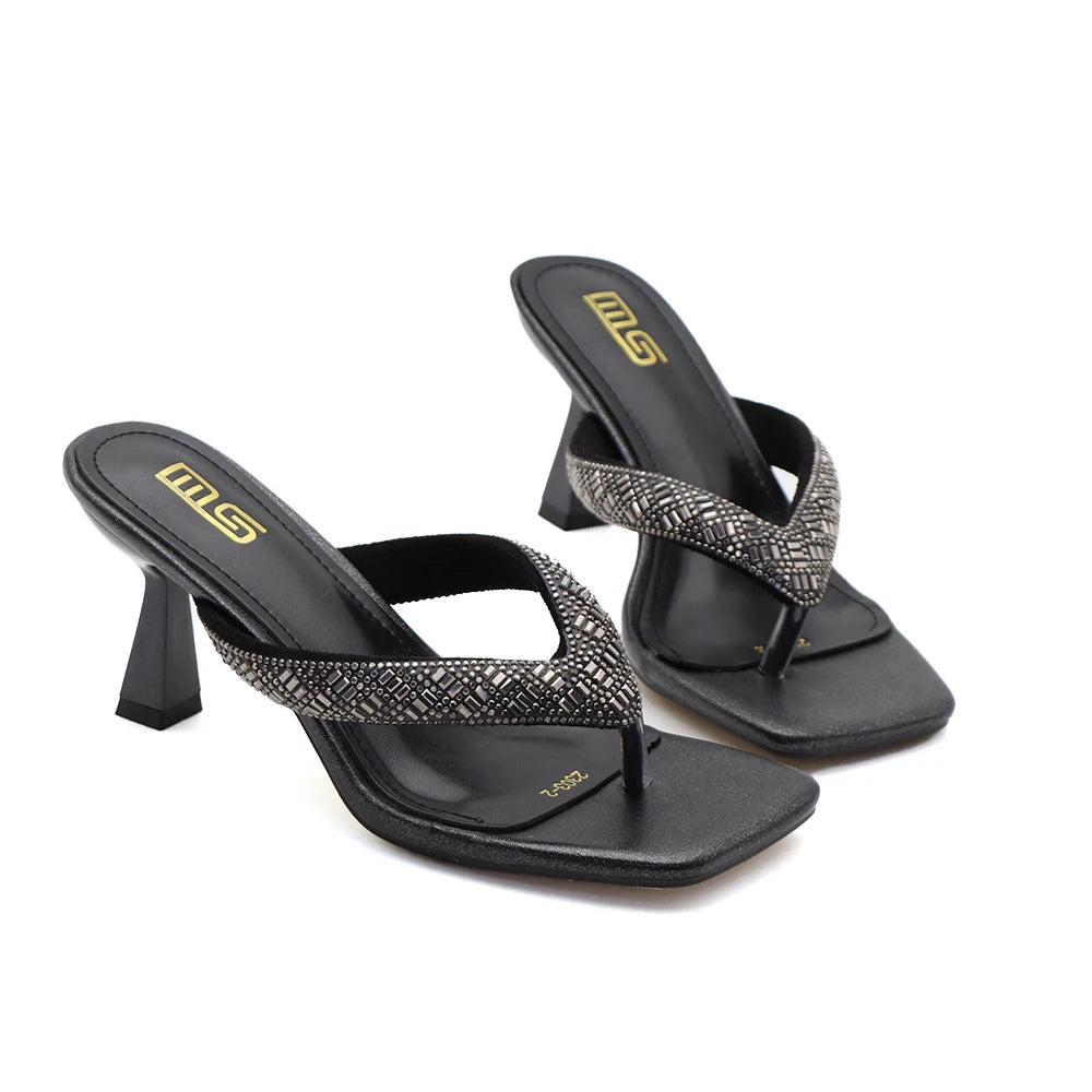 Black Red High Heel Slippers Women Open Toe Slingback Sandals Female Pumps Square Toe Summer Simple Designer Heeled Sandals