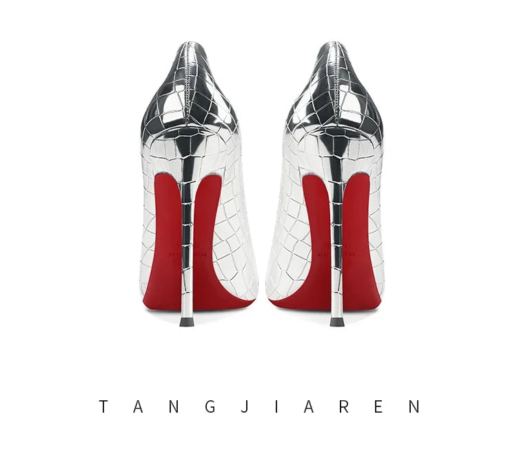 Summer new crocodile patterned high heels for women, slim heels, sexy, fashionable, versatile, professional single shoes