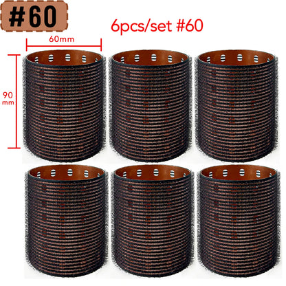 6pcs Large Roller Set Hook & Loop Aluminium Rose Gold Core Self Grip Rollers Ceramic Hot Thermal Volume Curler 90mm 1934