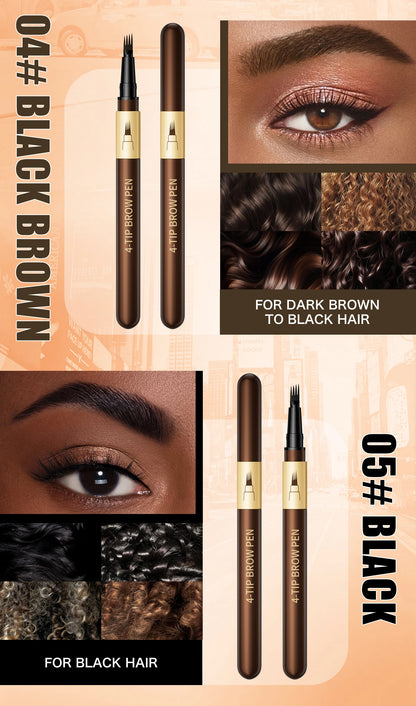 Four-pronged eyebrow pencil, four-end, long-lasting, non-smudged, water-resistant, anti-smudged eyebrow pencil