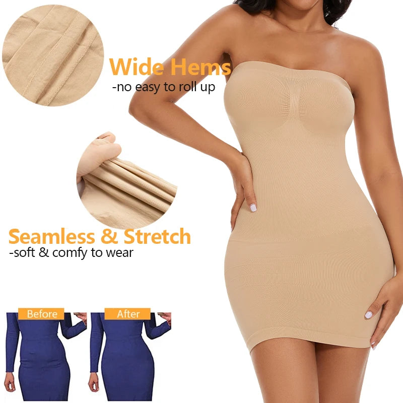Seam-free Slips For Women Off Shoulder Under Dress Shapewear Dresses Tummy Control Skirt Body Shaping Smoother
