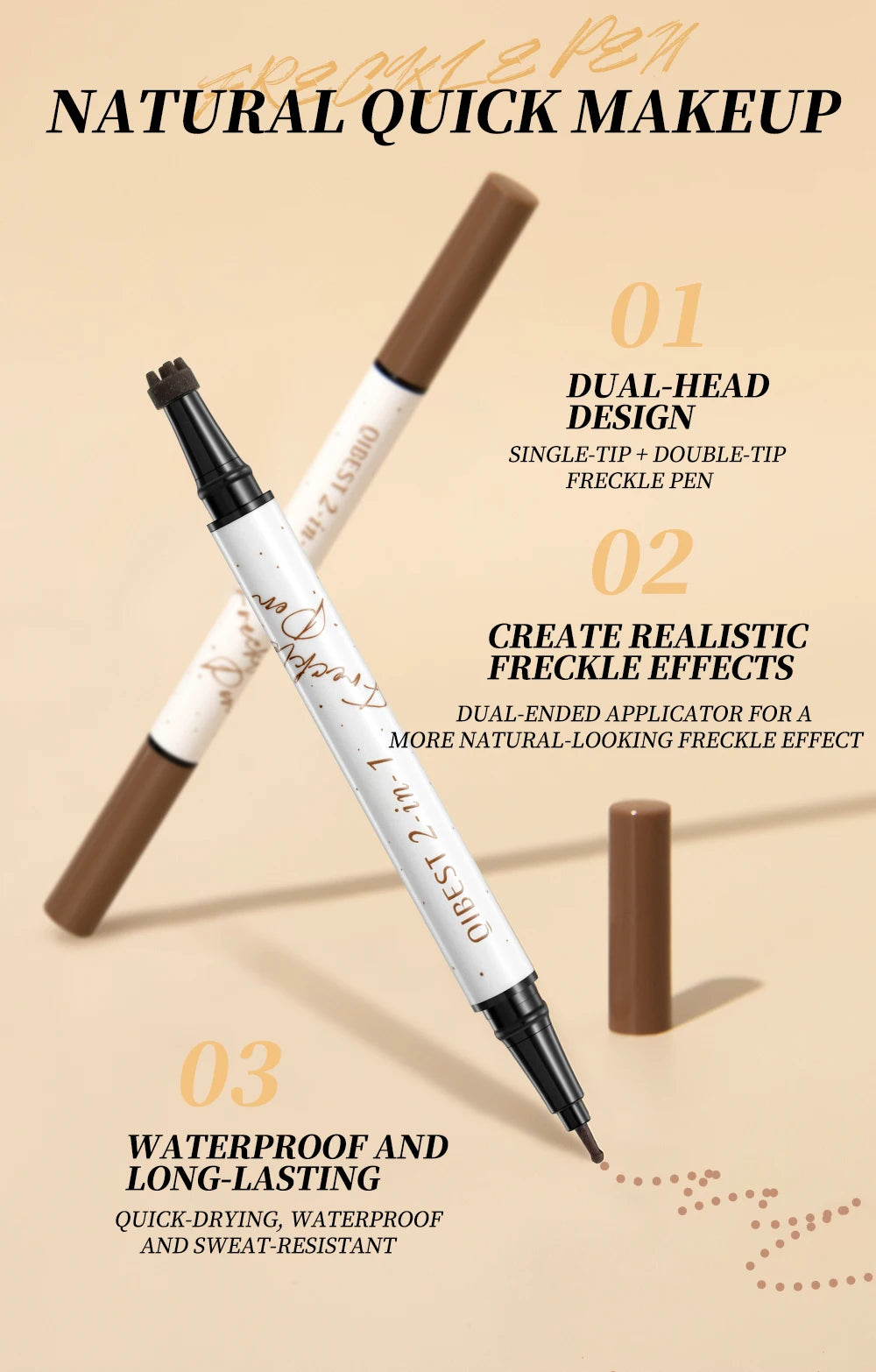 QIBEST Double-end Freckles Stamp Pen Makeup 2-IN-1 Freckle Seal Waterproof Face Concealer Contour Natural Brown Freckle Cosmetic
