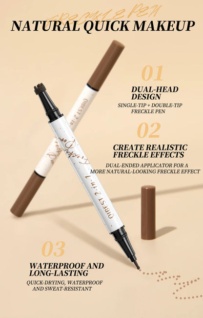 QIBEST Double-end Freckles Stamp Pen Makeup 2-IN-1 Freckle Seal Waterproof Face Concealer Contour Natural Brown Freckle Cosmetic