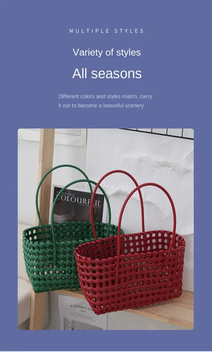 Plastic Hollow Weave Bag Countryside Style Large Capacity Beach Tote Bag Bohemian Style Bucket Bag Woman PVC Handbag Girls