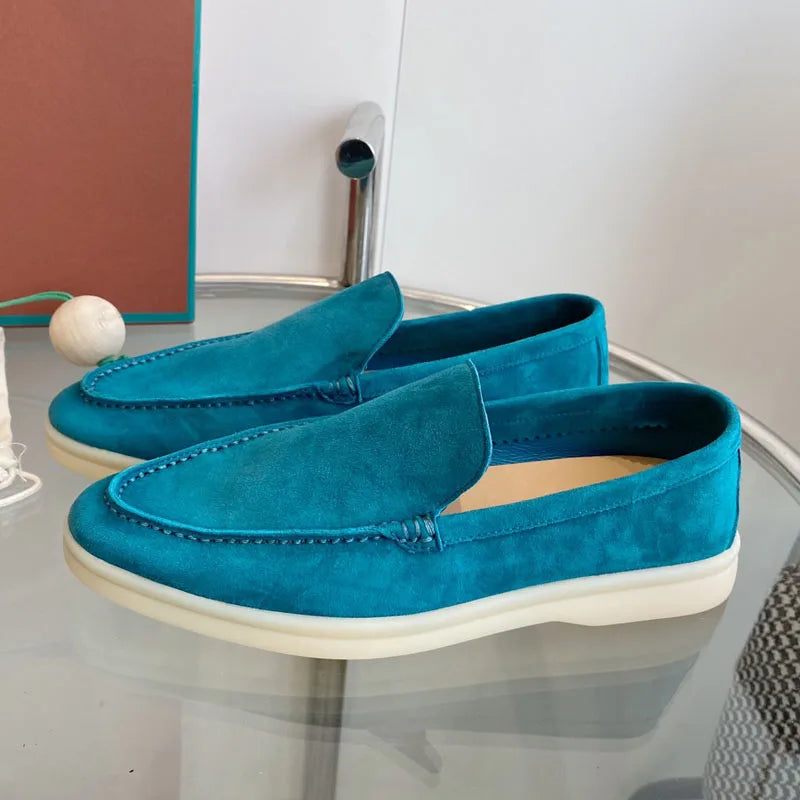 High Quality Men's walking driving shoes Unisex All genuine leather loafer Sheepskin suede Flat casual women's shoes large size