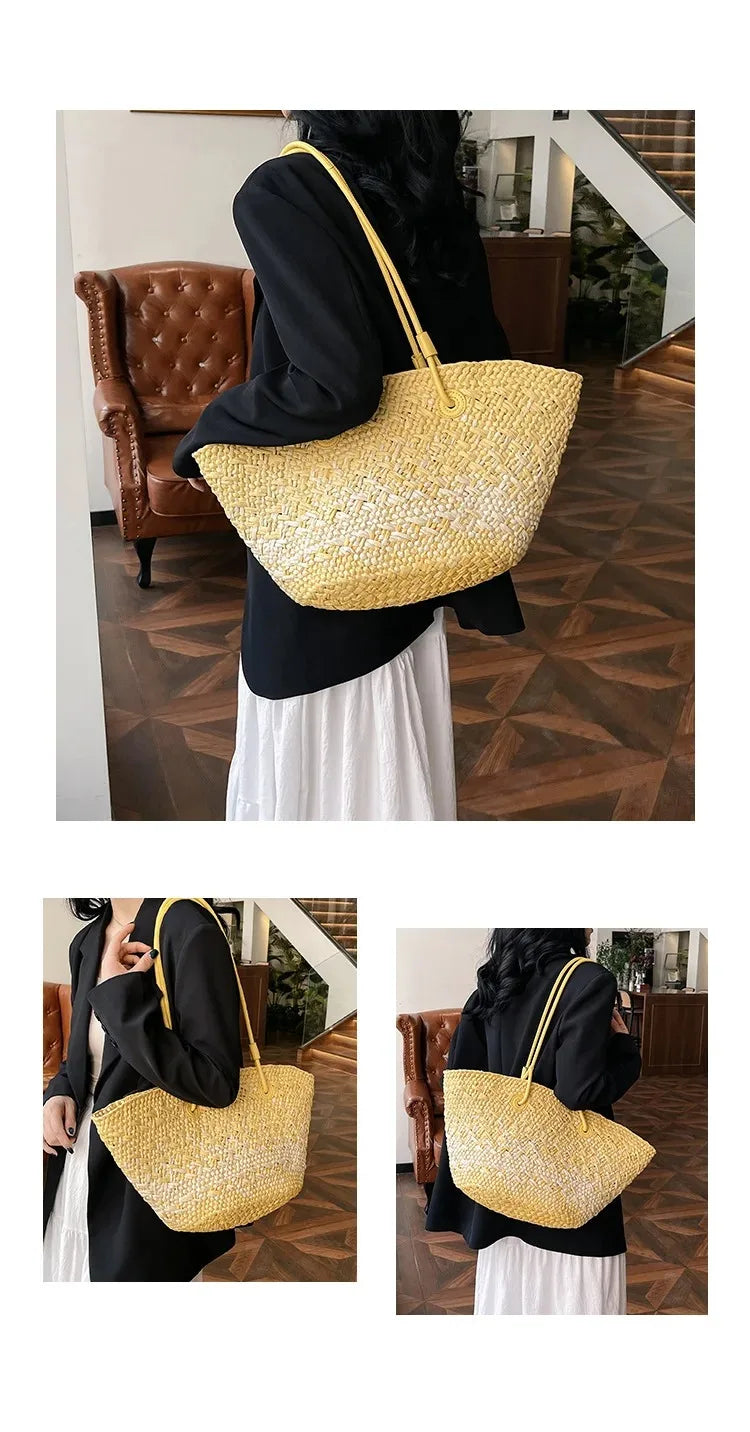 Casual Large Capacity Tote Designer Wicker Woven Women Handbags Summer Beach Bali Straw Bag Lady Travel Big Basket Purse
