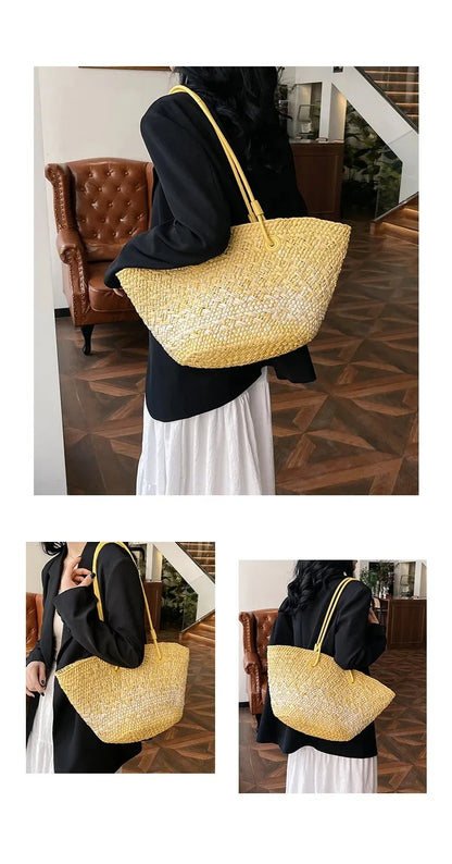 Casual Large Capacity Tote Designer Wicker Woven Women Handbags Summer Beach Bali Straw Bag Lady Travel Big Basket Purse