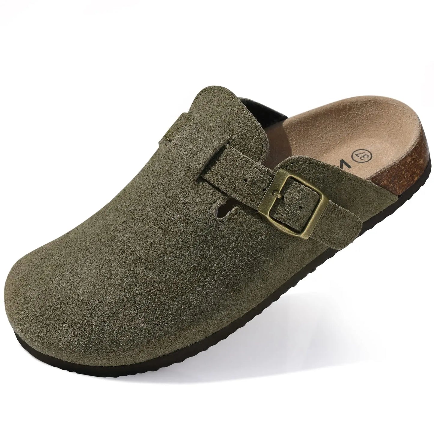 Goosecret Genuine Cow Suede Clogs for Women Men Clogs Soft Cork Footbed Mules Leisure House Shoes with Arch Support Beach Slides