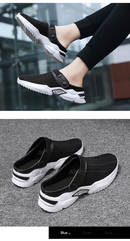 2025 Men Summer Sandal Mesh Mules Breathable Padded Beach Flip Flops Shoes Solid Flat Bath Slippers Outside Men Slippers Zapatos